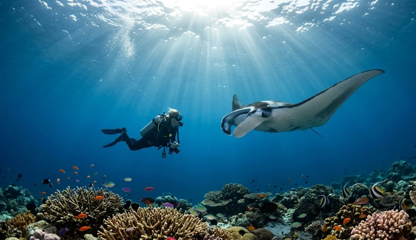 Buceo con mola mola y mantas
