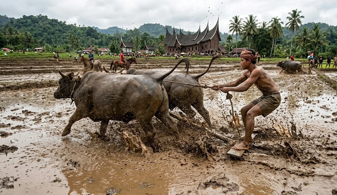 Pacu Jawi: carreras de toros en el barro