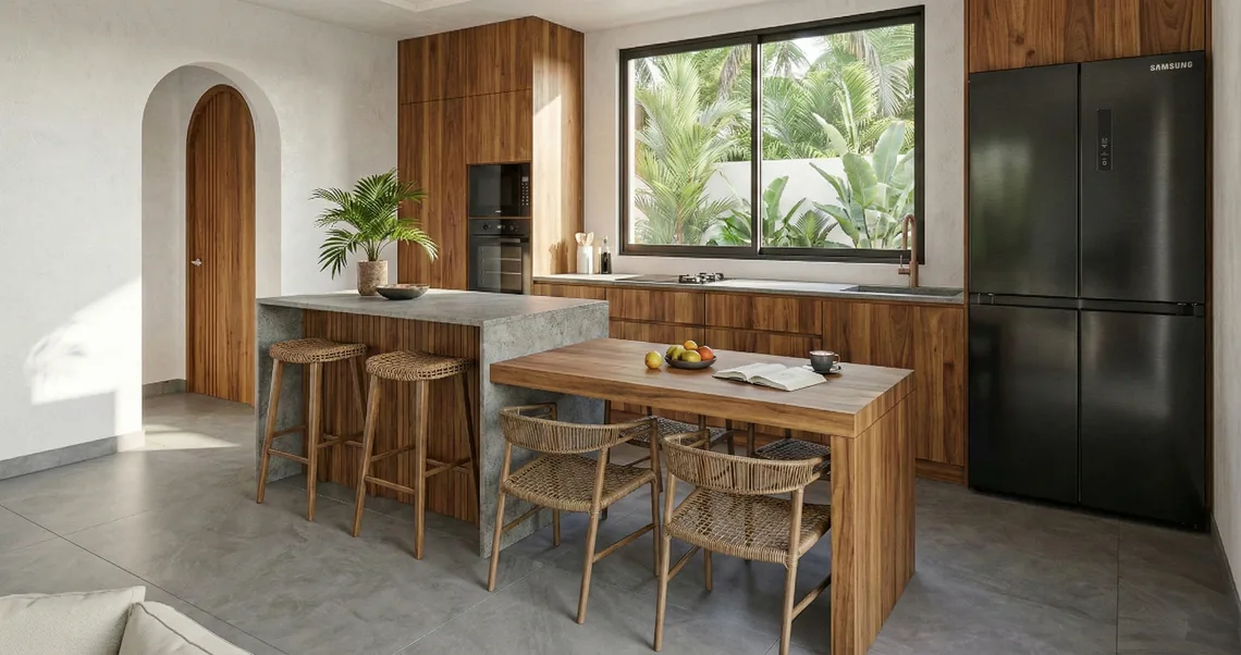 Villa Dream: salón abierto al jardín (render del proyecto)