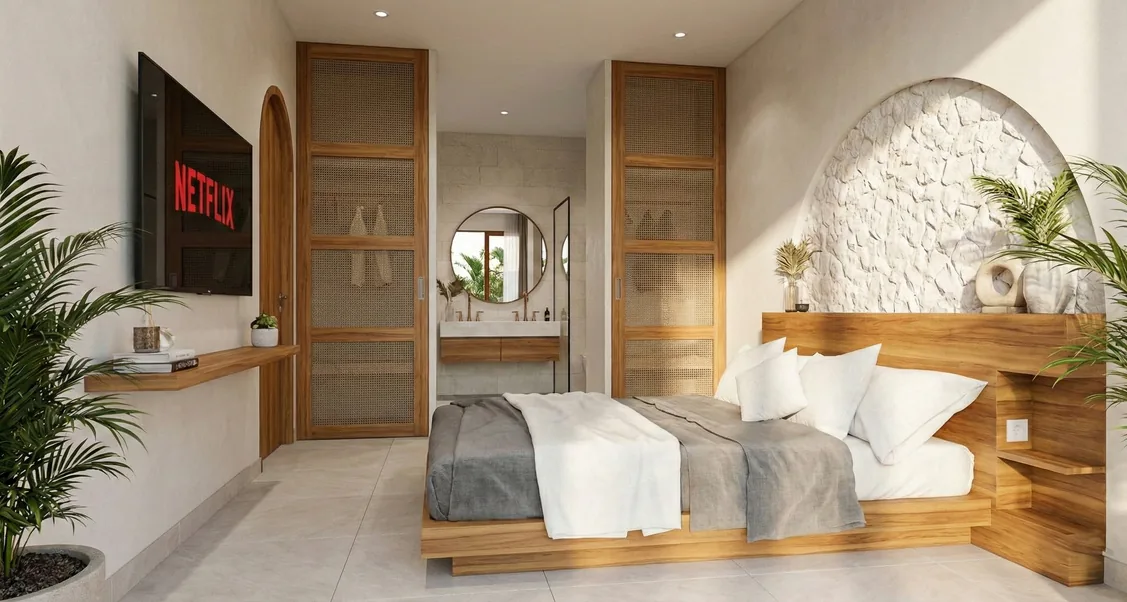 Villa Dream: interior de techos altos y materiales locales (render del proyecto)