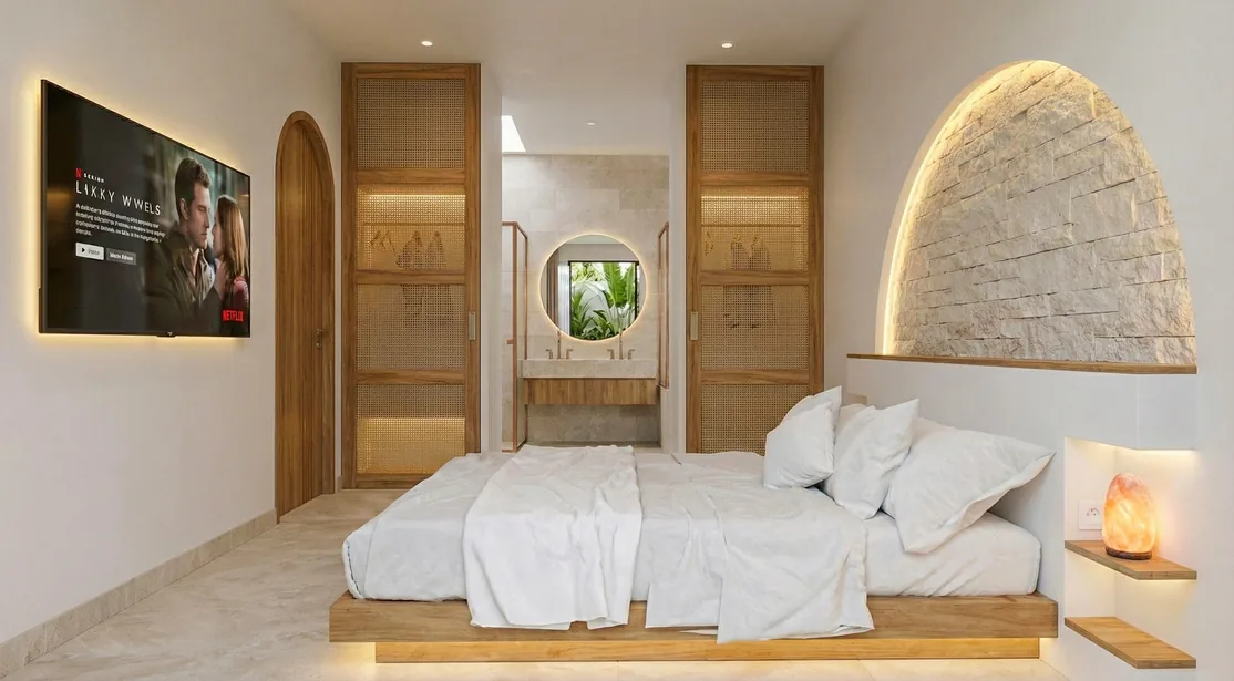 Villa Dune: dormitorio principal con luz natural (render del proyecto)
