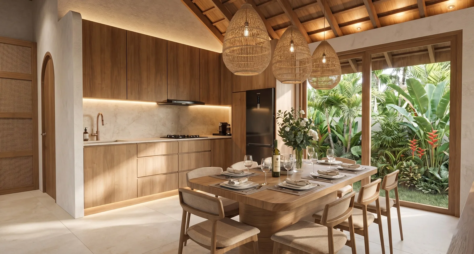 Villa Trinity: salón abierto al jardín (render del proyecto)