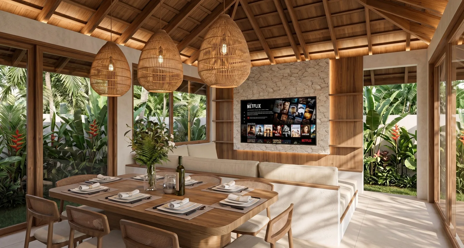 Villa Trinity: vista del conjunto integrado en el entorno (render del proyecto)